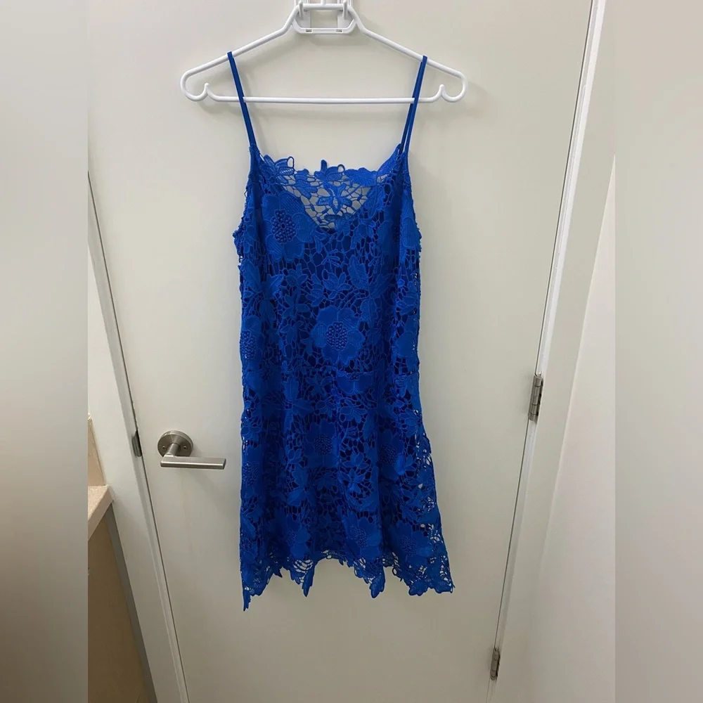 Zara cobalt blue crochet lace thin strap dress like new - Picture 3 of 5